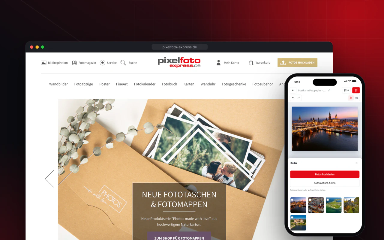 PixelfotoExpress – Online-Fotolabor mit Editor – Projektansicht