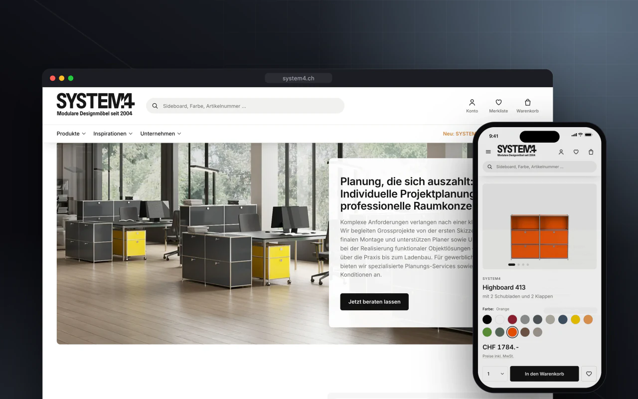 SYSTEM4 Onlineshop – Projektansicht