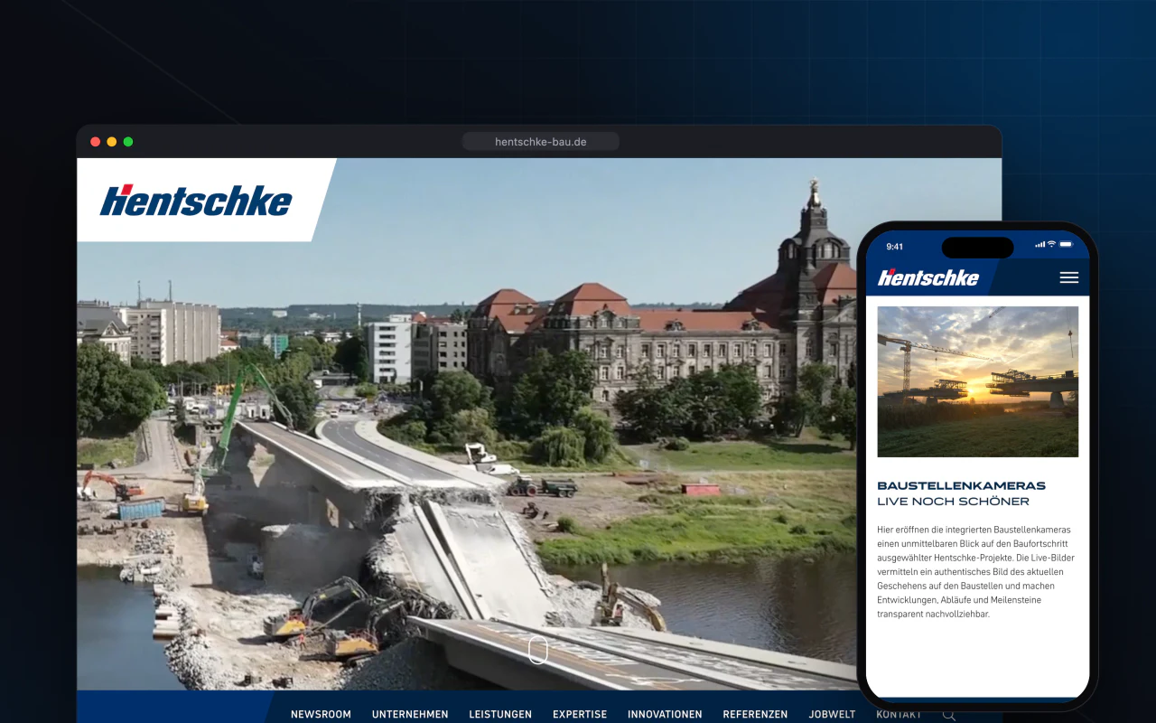 Hentschke Bau – Website für ein Ingenieurbauunternehmen – Projektansicht